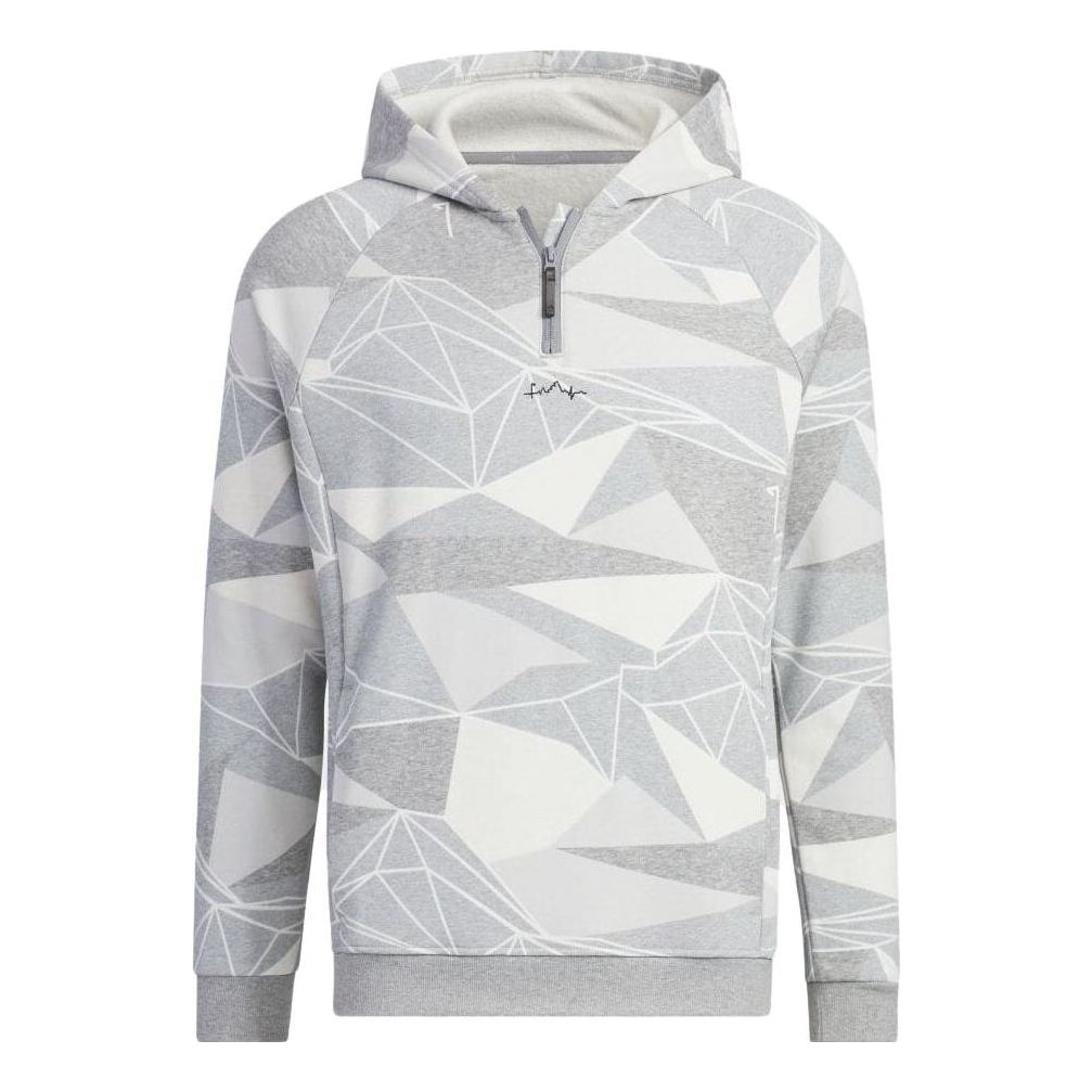 adidas Geometric Half-Zip Long Sleeve Hoodie 'White Grey' IA2623