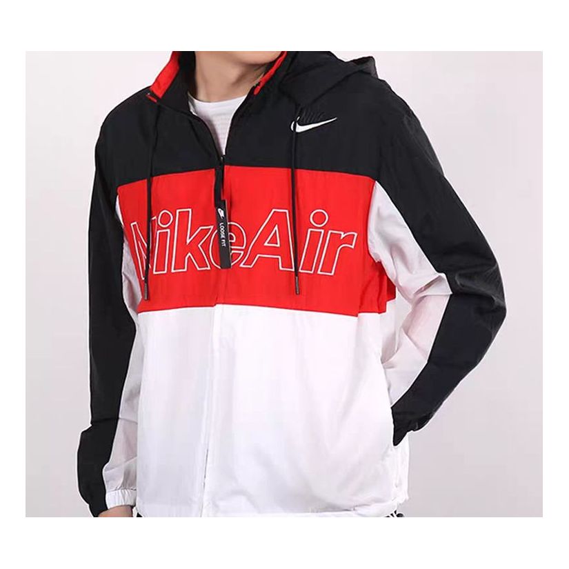 Nike hooded Woven Colorblock Casual Sports Jacket Red Black White Splicing CJ4857-011