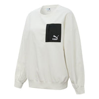 (WMNS) PUMA Contrasting Colors Zipper Pocket Sports Round Neck Pullover 'White' 534753-93