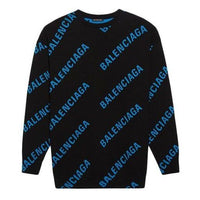 Balenciaga Allover Logo Crewneck Sweater 'Black Blue' 625970T31781165