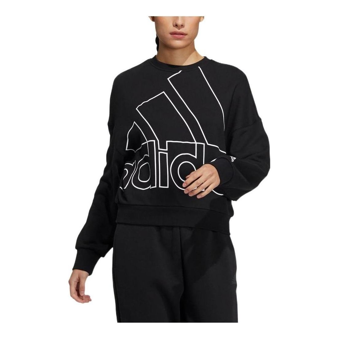 (WMNS) adidas Big Logo Printing Casual Sweaters 'Black' HM9378
