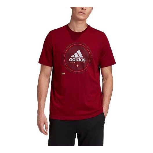 Men's adidas Alphabet Logo Sports Gym Short Sleeve Berry Red T-Shirt GE4706