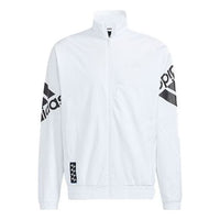 adidas Contrasting Colors Large Logo Zipper Cardigan Stand Collar Long Sleeves Jacket White HE7458