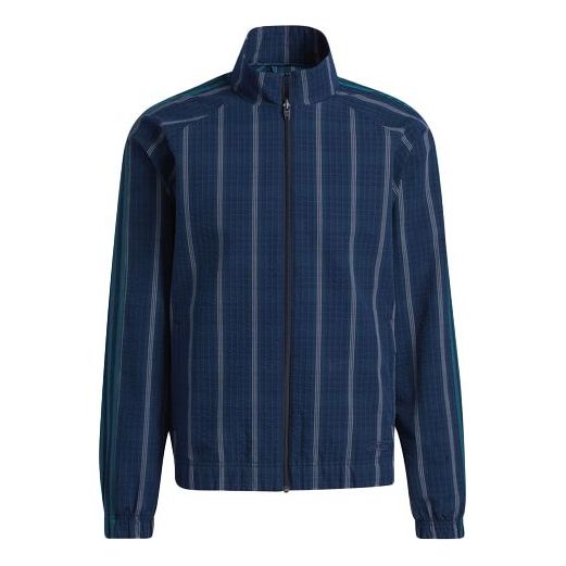 adidas originals Mw Tt Casual Stand Collar Plaid Athletics Sports Jacket Navy Blue GN3794