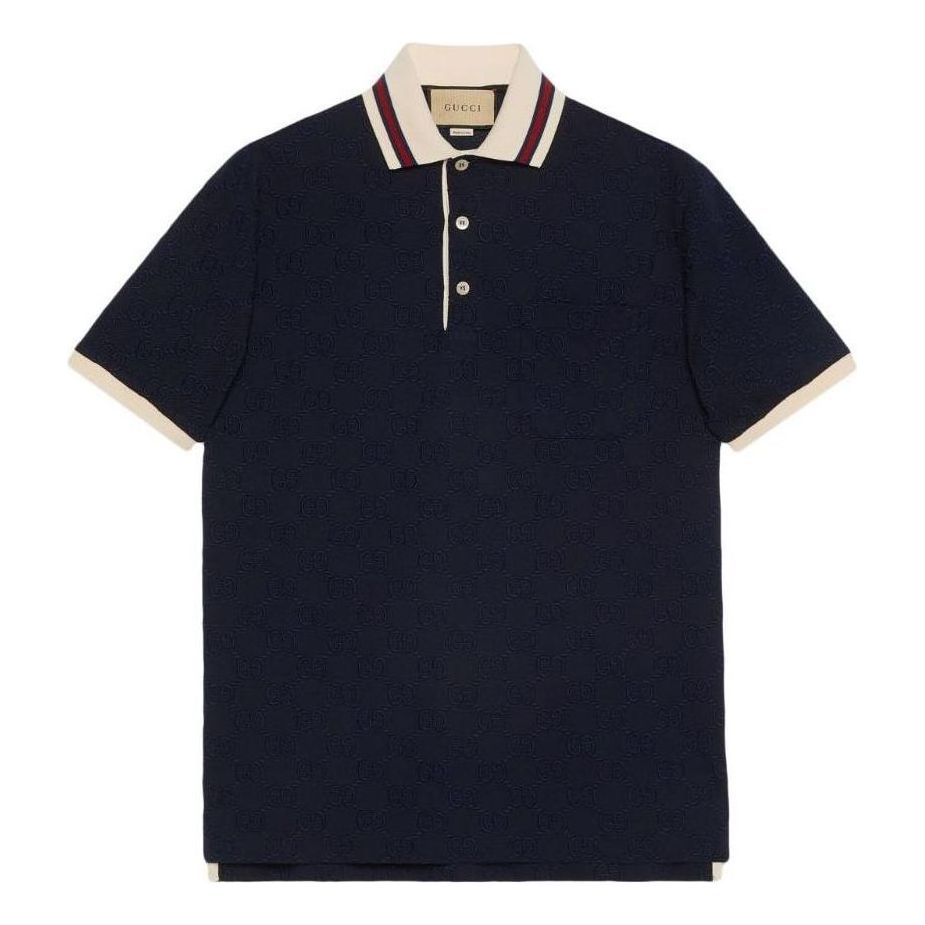 Gucci Cotton Polo Shirt With GG Embroidery 'Dark blue' 768631-XJF5A-4560