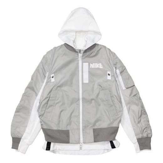 Nike x sacai Double Layer Contrasting Colors Sports Hooded Jacket 'Grey' CV5732-097