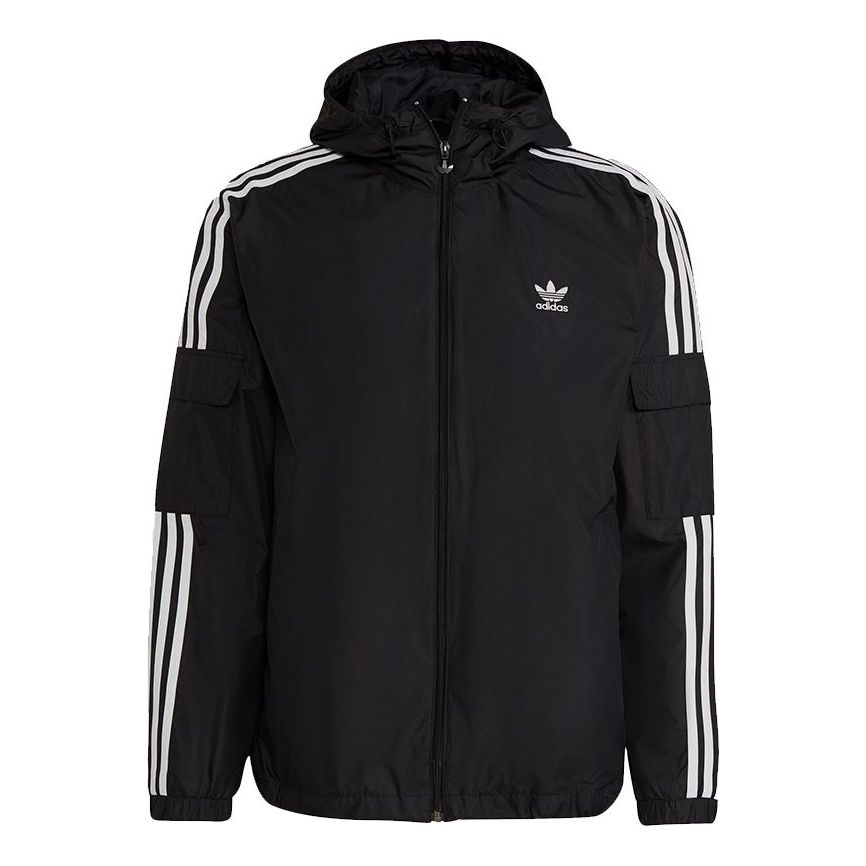 Men's adidas originals 3-Stripes Wb Casual Sports Woven Hooded Jacket Black H06683