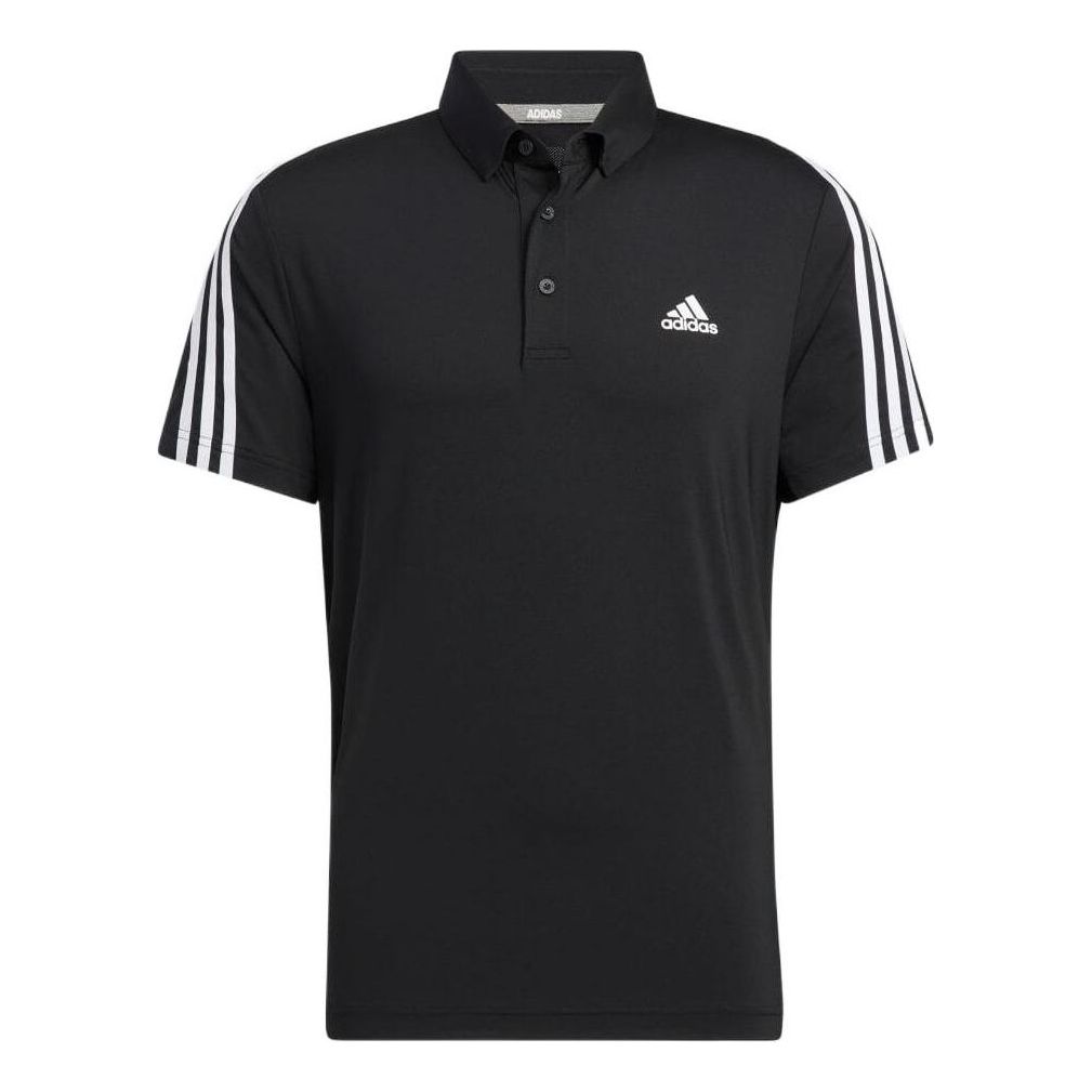 adidas Solid Color Stripe Logo Casual Short Sleeve Polo Shirt Black HG8269