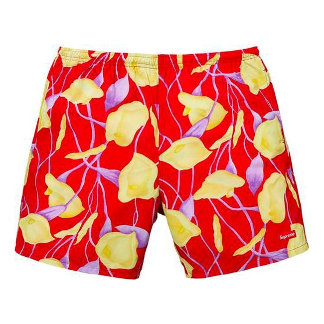 Supreme SS18 Nylon Water Short Flowers Casual Shorts Unisex Red SUP-SS18-10434