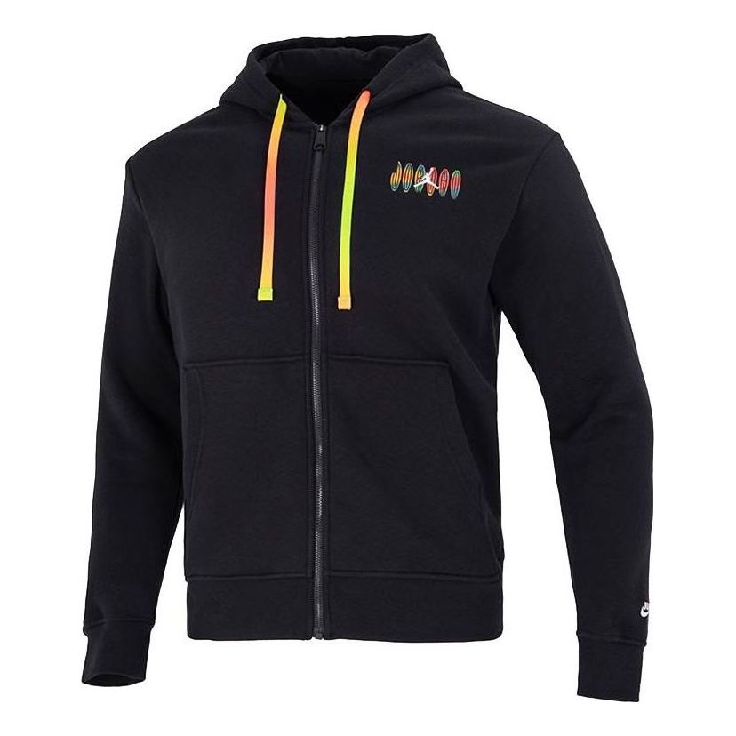 Men's Nike Kangaroo Pocket Chest Multi-Color Printing Drawstring Pullover Black DQ7565-010
