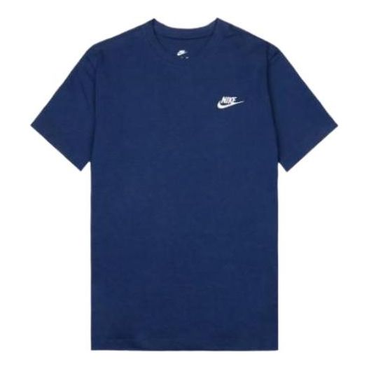 Men's Nike Embroidered Small Round Neck Short Sleeve Deep Navy Blue T-Shirt AR4999-410