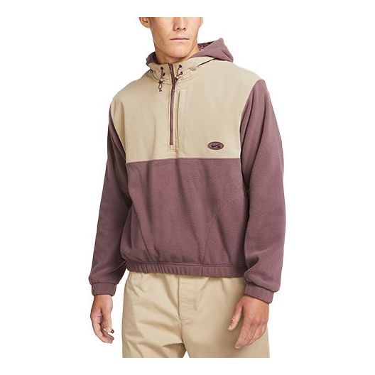 Men's Nike SB Therma-FIT Winterized Polar Fleece Splicing Skateboard Hooded Jacket Wine Red DA4224-646