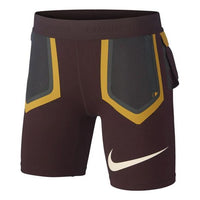 (WMNS) Nike Colorblock Pocket Sports Gym Shorts Brown 'Deep Burgundy Dk Smoke Grey Gold Dart' BQ3245-643