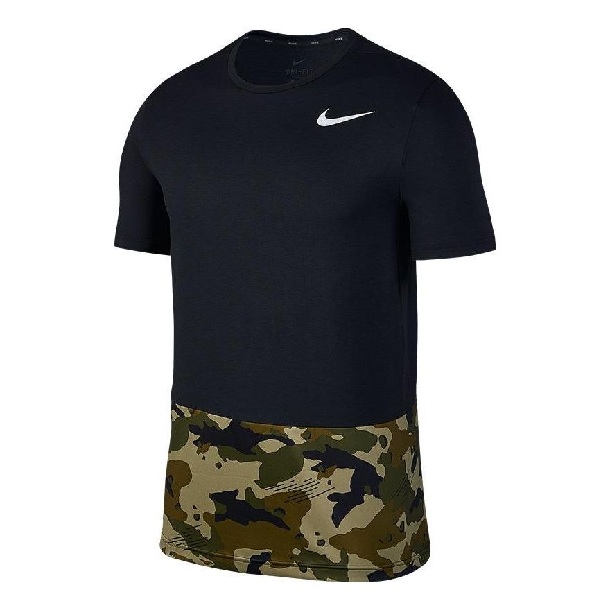 Men's Nike Splicing Camouflage Logo Sports Short Sleeve Black T-Shirt AQ1092-010