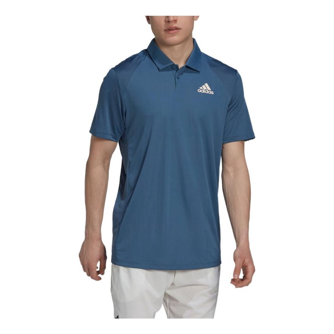 Men's adidas Solid Color Logo Printing Short Sleeve Blue Polo Shirt HN3911