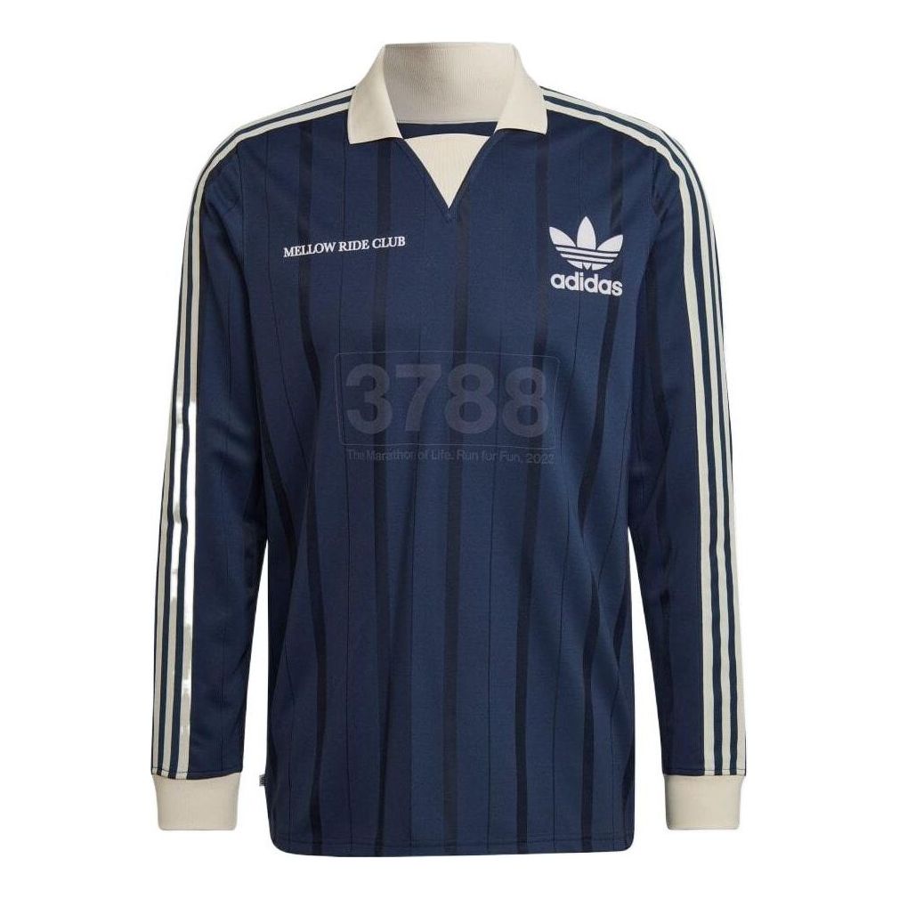 Men's adidas originals Stripe Logo Long Sleeves Blue Polo Shirt HN1676