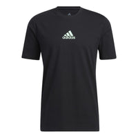 Men's adidas Small Logo Back Pattern Printing Round Neck Short Sleeve Black T-Shirt HE2339