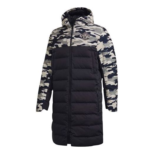 adidas Manchester United Embroidered mid-length Windproof Stay Warm hooded down Jacket Black FR3867