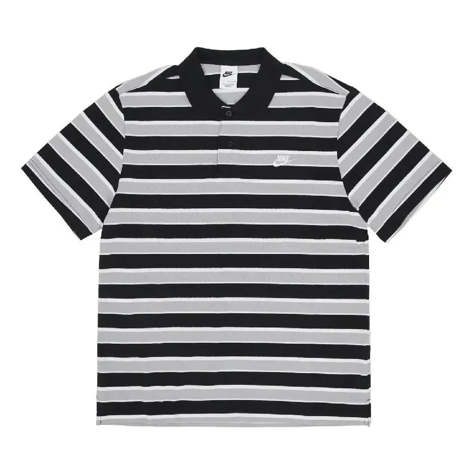 Nike Club Striped Polo Shirt 'Black Grey' FN3897-010