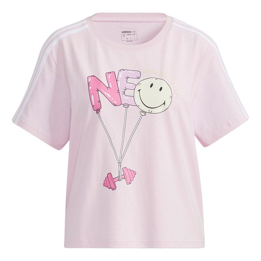 (WMNS) adidas neo Csmy Tee2 Cartoon Printing Casual Sports Short Sleeve Pink Red H61983