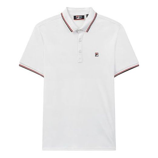 FILA Logo Solid Color Sports Short Sleeve Knitted Polo Shirt For Men White F11M021121G-WT