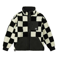 Vans Reversible lamb's wool Stand Collar logo Jacket Couple Style Black White Grid VN0A5F6U7DR