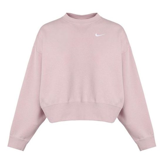 (WMNS) Nike Sportswear Solid Color Fleece Round Neck Pullover Champagne Color Hoodie CK0169-645