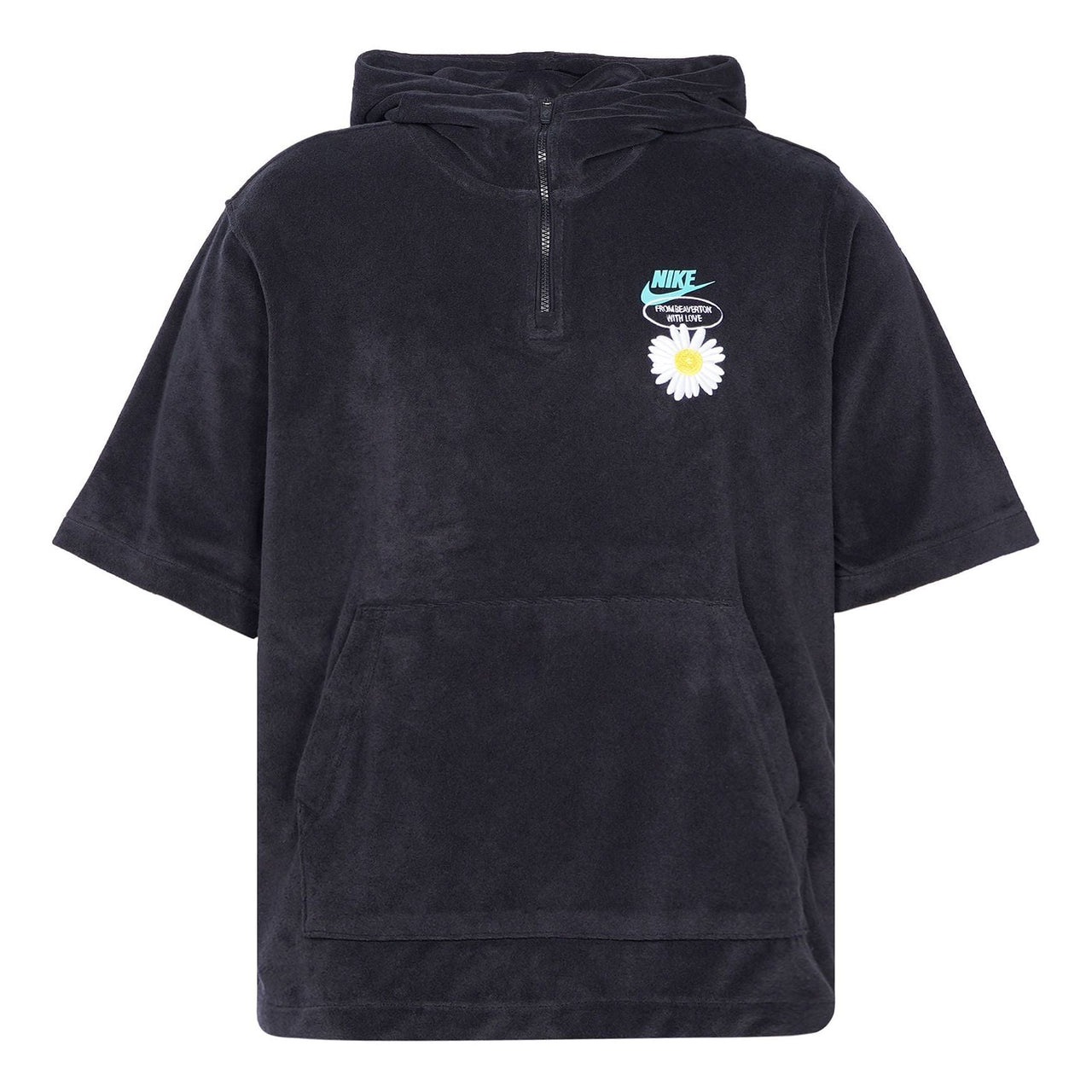 Nike Sportswear Solid Color Embroidered daisy Logo Printing hooded Sports Short Sleeve Black DM5063-010