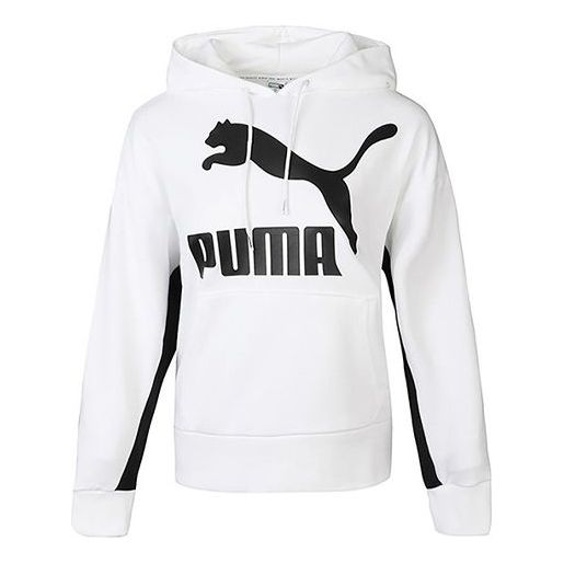 (WMNS) PUMA Classics Logo Hoodie 'White Black' 599197-02