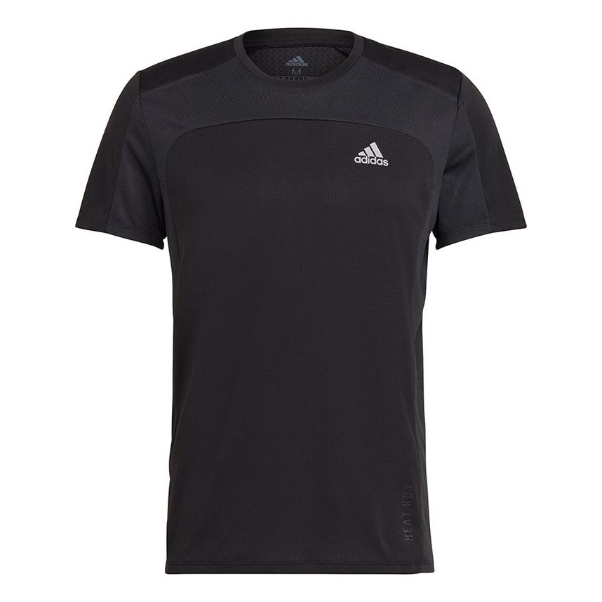 adidas Heat Rdy Tee Colorblock Reflective Logo Running Sports Short Sleeve Black GK4301