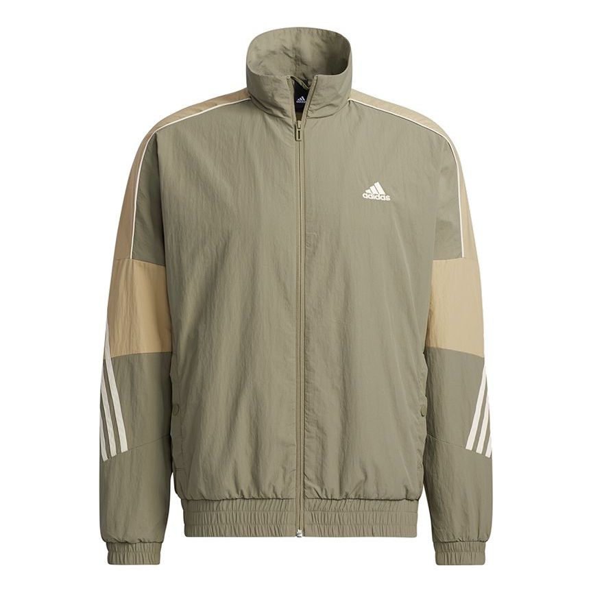 Men's adidas Si Wov Jkt Contrasting Colors Sports Stand Collar Logo Jacket Autumn Olive GT6357