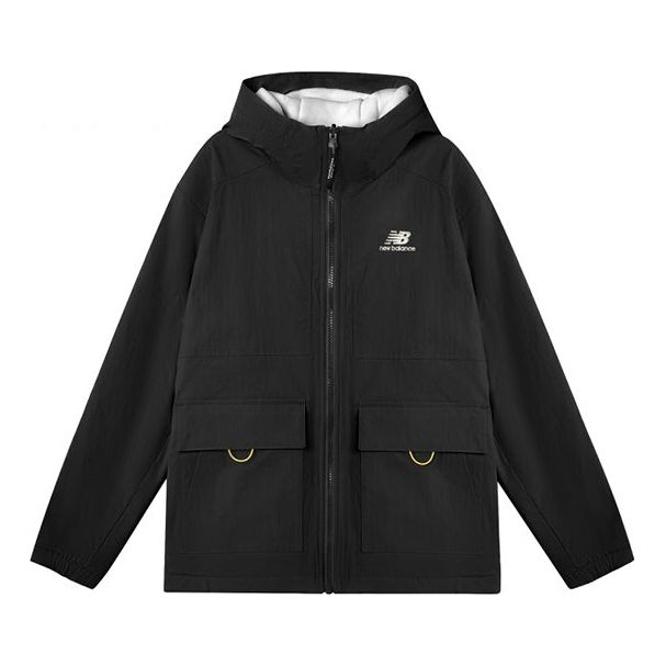New Balance Logo Embroidered Double-Sided Hooded Jacket For Men Black AMJ11305-BK