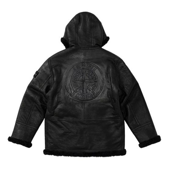 Supreme x Stone Island Hand-Painted Hooded Shearling Jacket 'Black' SUP-FW20-300
