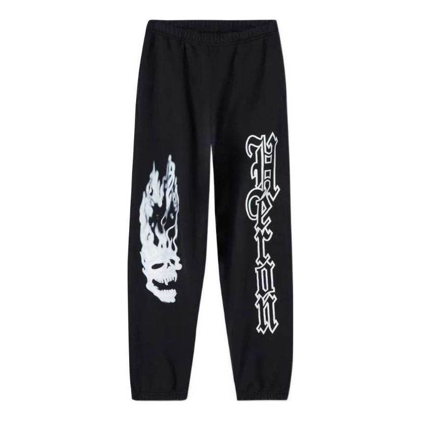 HERON PRESTON Flaming Skull Sweat Pants 'Black White' HMCH027F22JER0011001