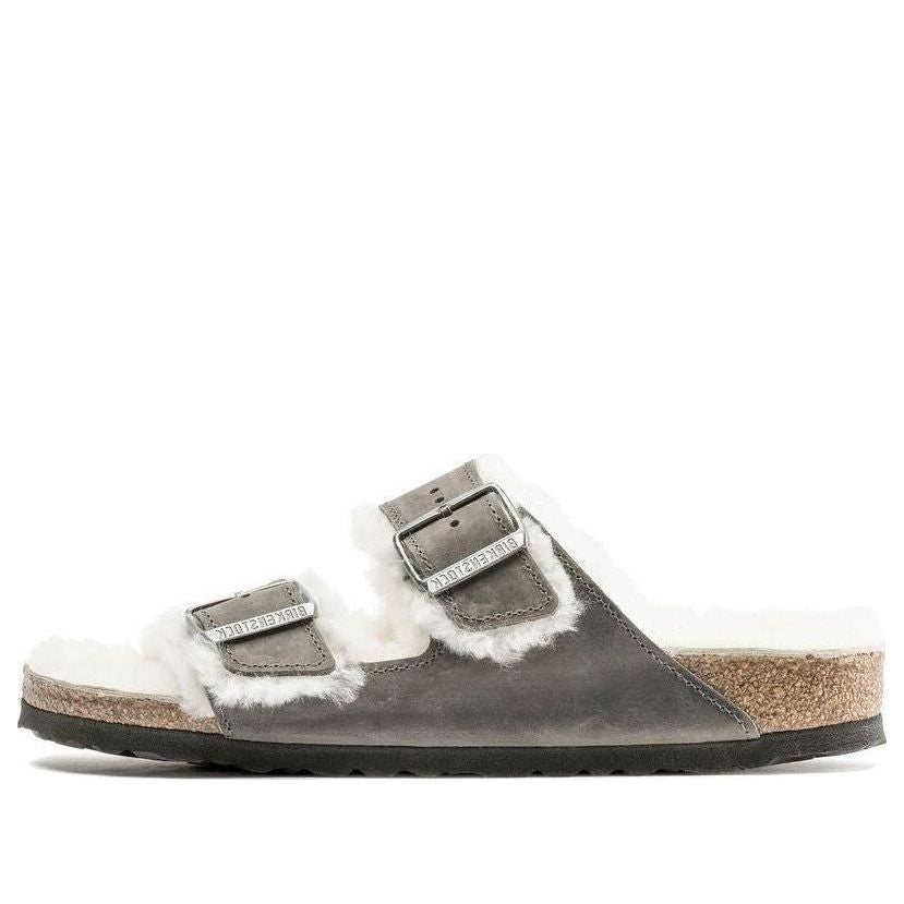 Birkenstock Arizona Shearling Waxy Leather Oiled 'Iron' 1021067