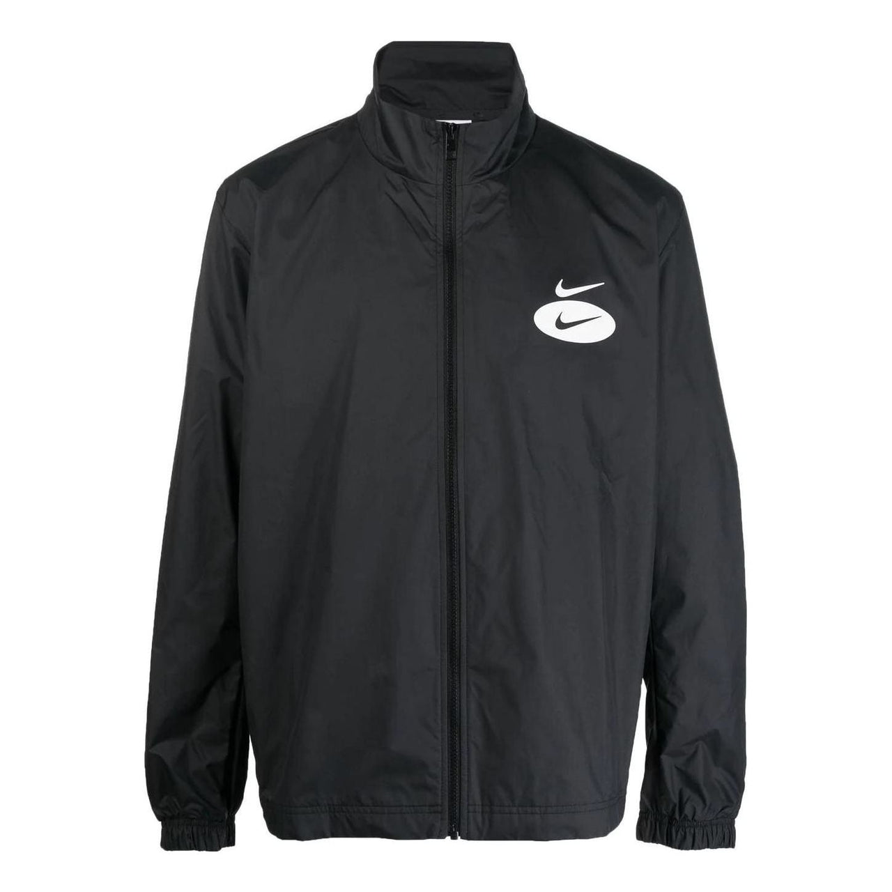Men's Nike Swoosh Solid Color Chest Logo Printing Zipper Stand Collar Jacket Black DM5479-010