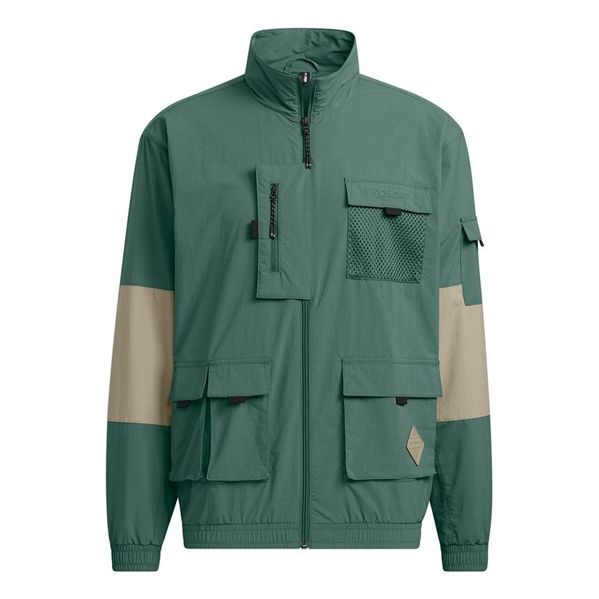 adidas neo W Cg T1 Outdoor Cargo Multiple Pockets Contrasting Colors Sports Logo Jacket Green HE7941