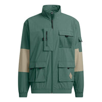 adidas neo W Cg T1 Outdoor Cargo Multiple Pockets Contrasting Colors Sports Logo Jacket Green HE7941