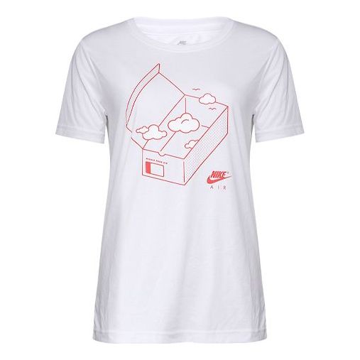 (WMNS) Nike Sportswear Air Printing Round Neck Casual Sports Short Sleeve White T-Shirt AR3997-100
