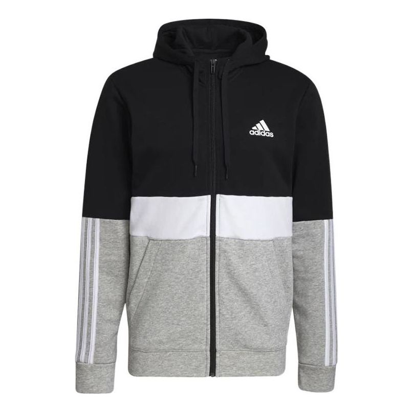 adidas Fleece Full-Zip Hoodie 'Black White Grey' GV5244