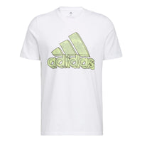 Men's adidas Alphabet Logo Sports Round Neck Pullover Short Sleeve White T-Shirt HE4793