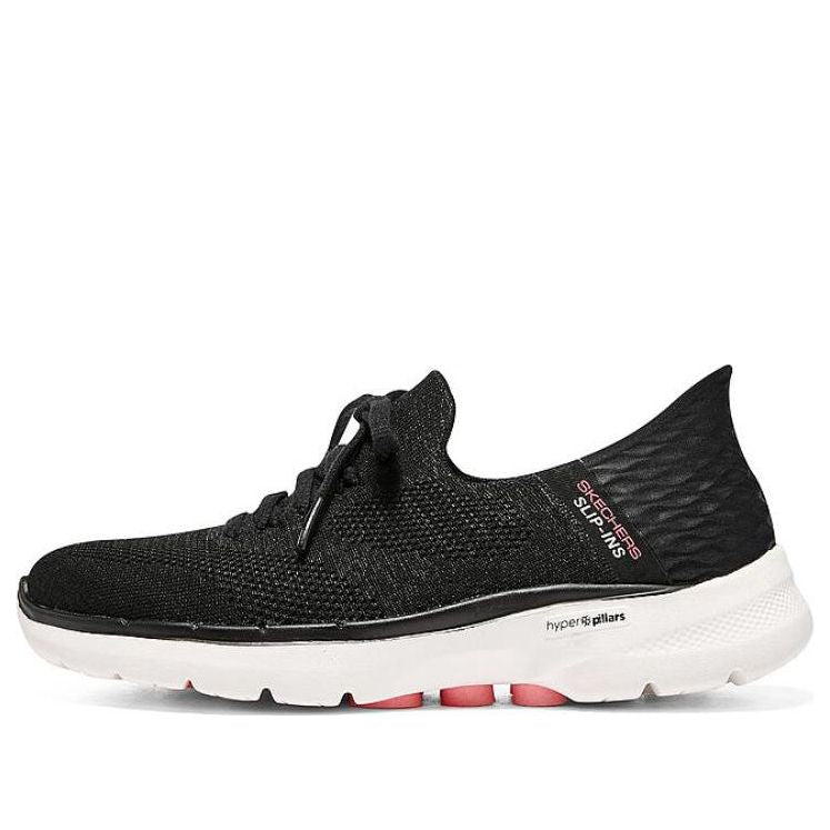 (WMNS) Skechers Go Walk 6 Lace Up 'Black Pink' 124568-BKHP