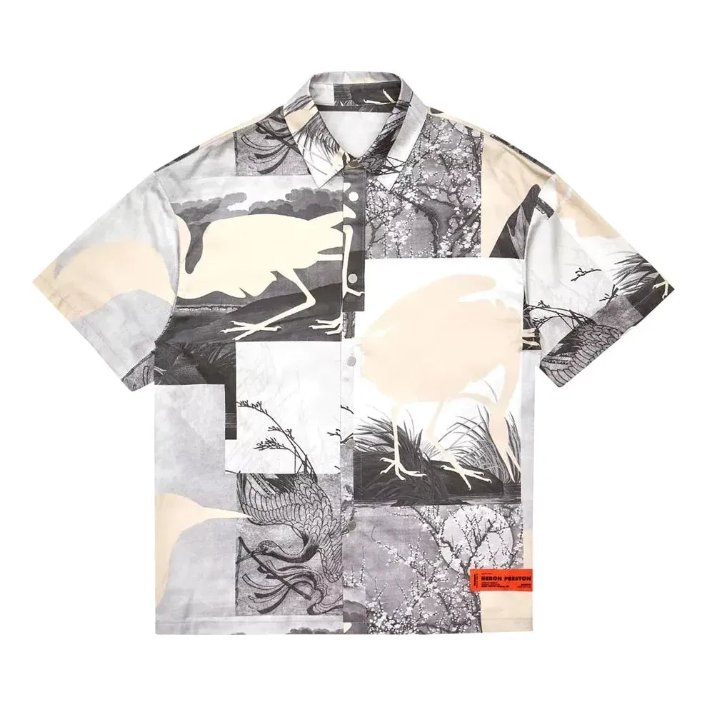 HERON PRESTON Cut Out Bowling Shirt 'Grey' HMGA027S21FAB0021001