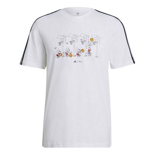 adidas x Disney Crossover M 3s Dsny Bb T Mickey Cartoon Printing Stripe Sports Short Sleeve White GL3086