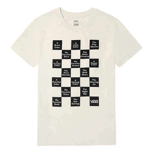 (WMNS) Vans Grid Printing Slim Fit Round Neck Short Sleeve Creamy White VN0A5L9CFS8