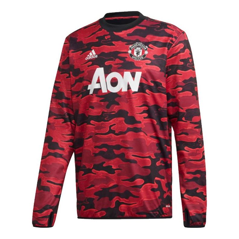 adidas Mufc Pre Wrmtop 20-21 Season Camouflage Manchester United Soccer/Football Training Casual Sports Pullover Red FR6031