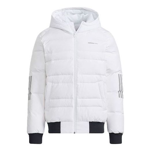 adidas neo M Dwn 3s Puf Jk Logo Printing Sports hooded down Jacket White H45269