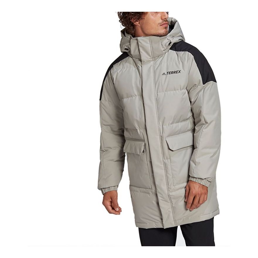 adidas terrex Colorblock Outdoor mid-length hooded down Jacket Couple Style Gray GL7413