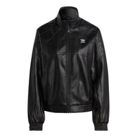 (WMNS) adidas adicolor Trefoil Faux Leather Jacket 'Black' II6103
