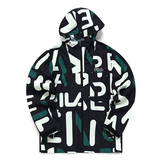 Men's FILA Full Print Casual Woven Hooded Jacket Black F11M219707F-ZA